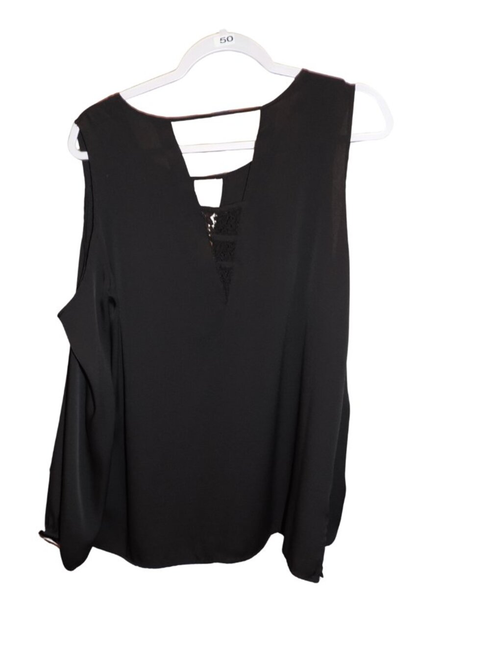 Black Sleeveless V-Neck Top with Lace Inset